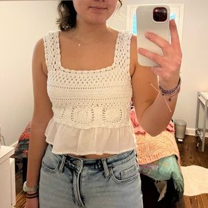 White crochet cropped tank.